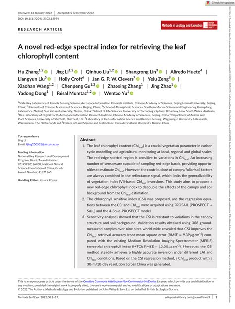 (PDF) A novel red‐edge spectral index for retrieving the leaf ...