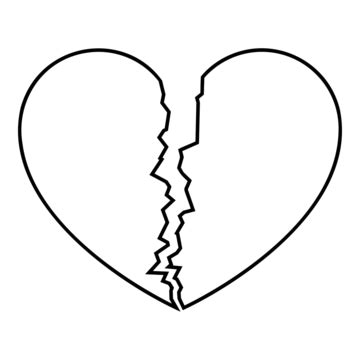 Flatstyle Vector Illustration Of A Black Outlined Broken Heart Icon