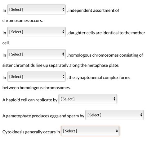 Solved In [select ] Independent Assortment Of Chromosomes Occurs In [select ] Daughter Cells