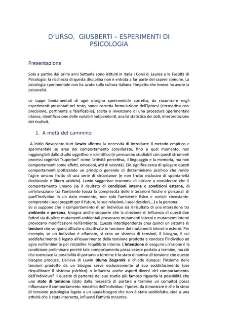 DURSO GIUSBERTI ESPERIMENTI DI PSICOLOGIA DURSO GIUSBERTI