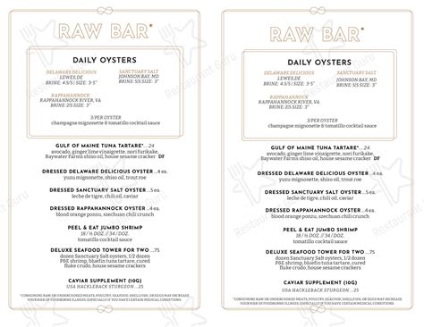 Menu At Drift Seafood Raw Bar Rehoboth Beach