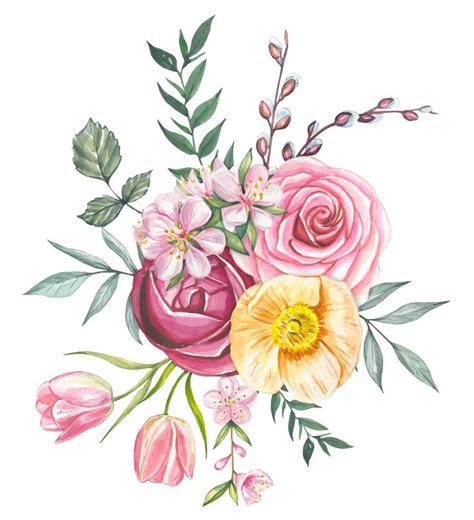 Spring Watercolor Bouquet Compositions With Flowers 21650834 Vector