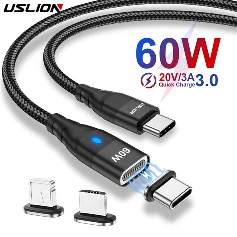 Uslion Cabo Magn Tico Carregador R Pido Usb C Para Tipo C Fio De