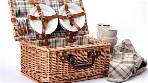 Premium Photo Insulated Willow Picnic Basket For 4 Stylish Outdoor Dining