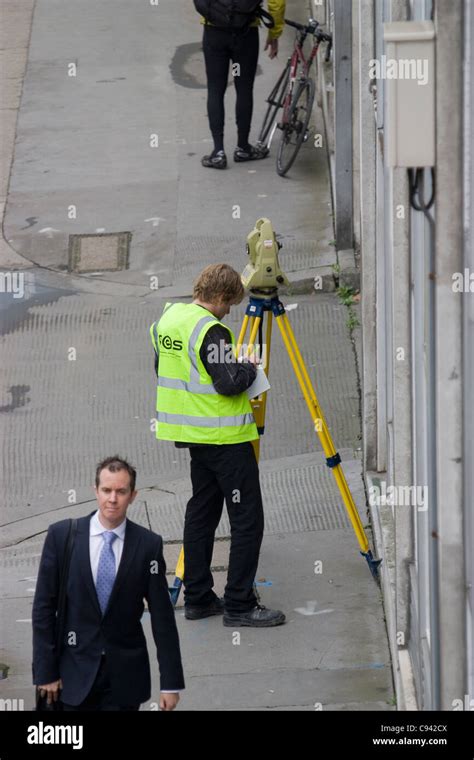 Theodolite Operator Surveyor Surveying Angles Central London Stock