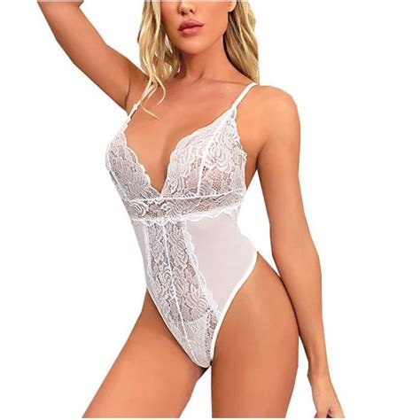 Body Lingerie sexy une pièce transparente en maille de dentelle à la