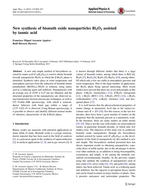 Pdf New Synthesis Of Bismuth Oxide Nanoparticles Bi2o3 Assisted By