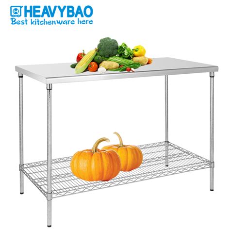 Heavybao Stainless Steel Work Table Adjustable Kitchen Wire Base Work