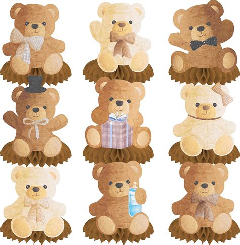 9 Pcs Bear Honeycomb Centerpieces Decorations Bear Theme Baby Shower