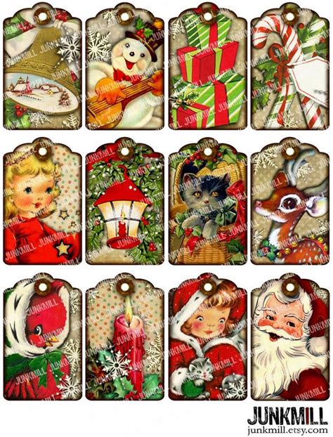 Retro Holiday Tags Digital Printable Collage Sheet Vintage Etsy