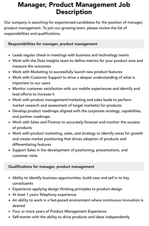 Manager Product Management Job Description Velvet Jobs