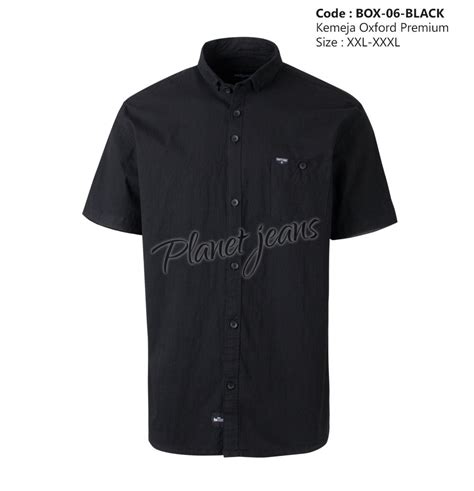 Jual Kemeja Big Size Polos Lengan Pendek Hitam Bahan Oxford Box Black