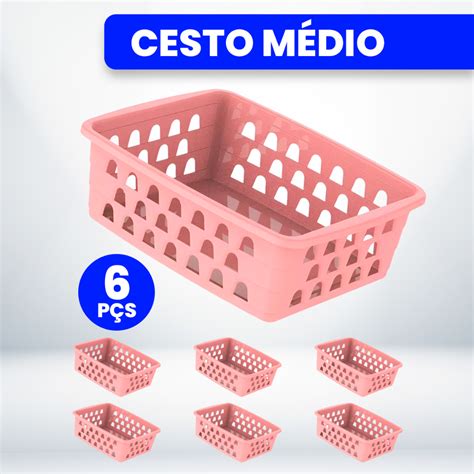 Kit 6 Cestos Organizadores Multiuso Rosa 20x15 5x6 5 Médio Shopee