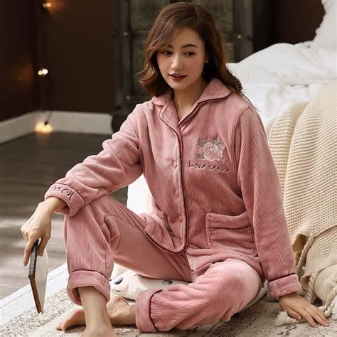 Pyjama Flanelle Femme Ensemble Chaud Pour Femme F Kd