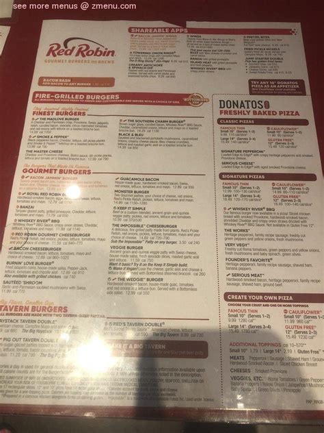 Menu At Red Robin Gourmet Burgers And Brews Restaurant Phoenix E Mayo Blvd Bldg 3