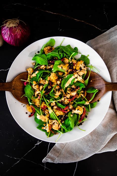 Roasted Zaatar Cauliflower Salad Harissa Tahini Dressing Lettuce