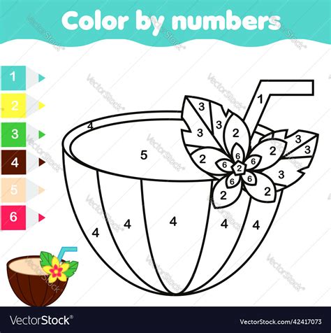 Coloring page with coconut cocktail color Vector Image