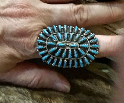 SIGNED Vintage Native America Indian Jewelry Navajo Zuni Petit Point