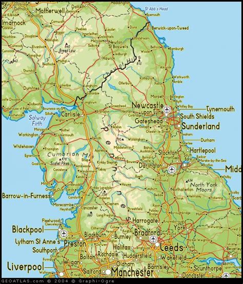 Map of North England, UK