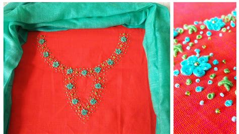 Easy Neck Design For Plain Churidar Material Hand Embroidery Neck