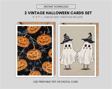 Printable Vintage Halloween Card 2 Halloween Cards Set Happy Halloween Card Pumpkin Printable