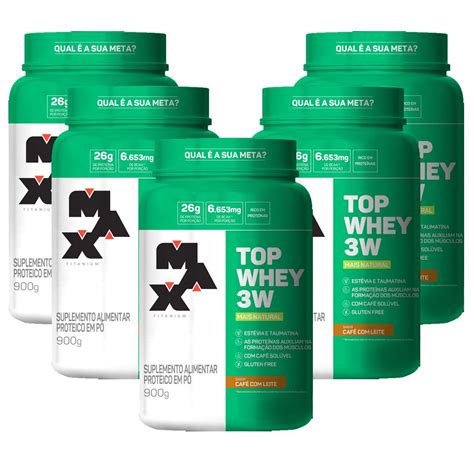 Kit 5X Top Whey 3W 900g Café Leite Max Titanium OtimaNutri