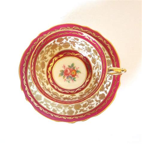 Paragon Fine China Teacup And Saucer Burgundy And Gold England Circa