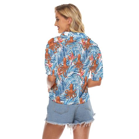 Tropical Octopus Blue Aloha Crop Top Shirt For Women Vinco Hawaiian