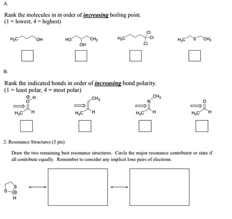 Solved Rank The Molecules In Order Of Increasing Boiling Point Lowest