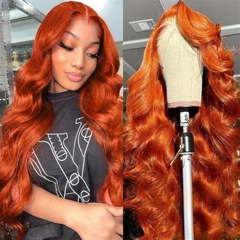 Amazon 13X4 Orange Ginger Lace Front Wigs Human Hair Pre Plucked