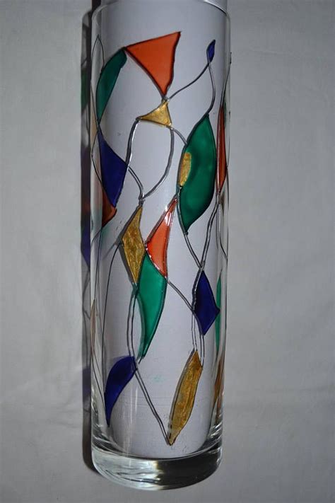 Vase Cylindre En Verre Peint Moderne Vitrail En Vert Peindre Verre