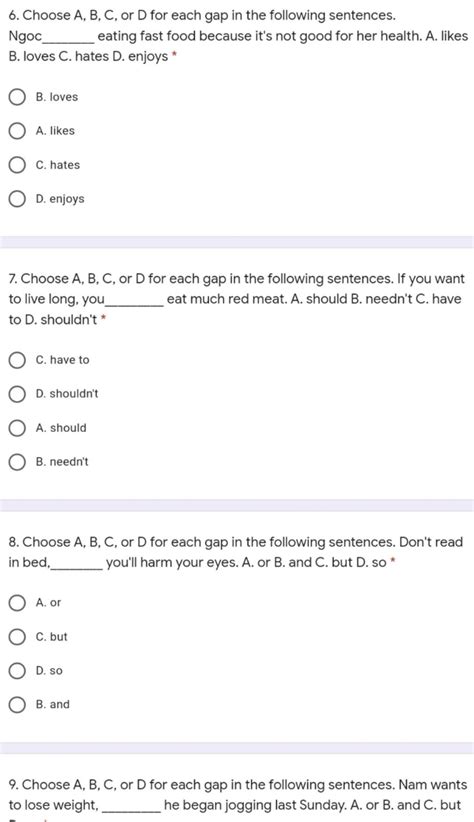 6 Choose A B C Or D For Each Gap In The Following Sentences Ngoc