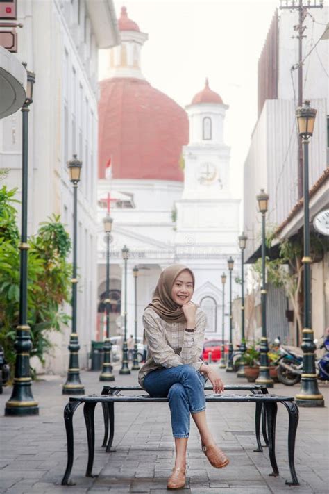 Happy Asian Muslim Woman Roaming Around Kota Lama Or Old City Area