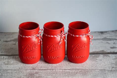 Rustic Red Mason Jar Set Of 3 Etsy