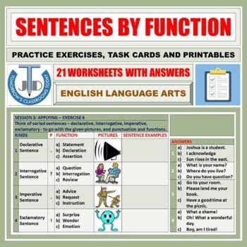 A Poster With Words And Pictures On It That Say Sentences By Function