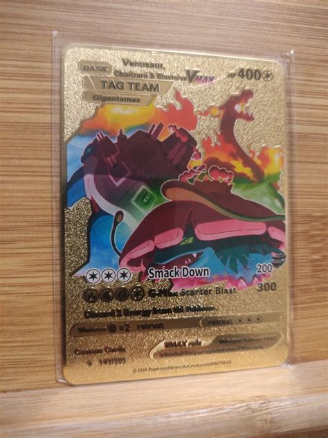 Pokemon Venusaur Charizard Blastoise Vmax Tag Team Gold Metal Card