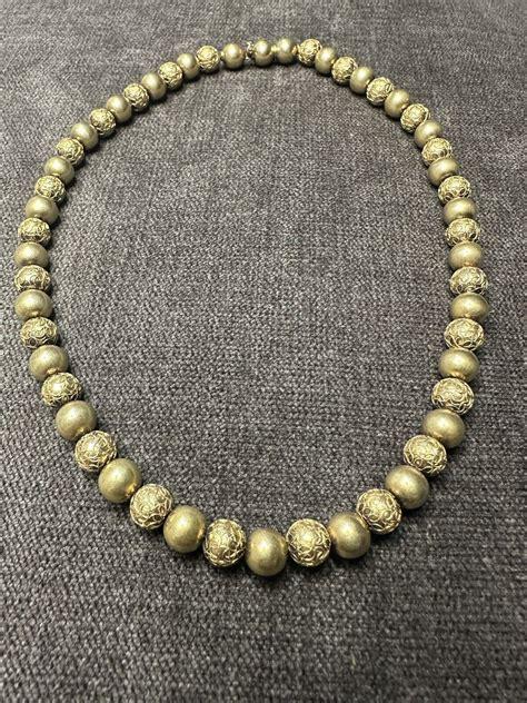 Victorian 14k Yellow Gold Antique Bead Necklace Gem