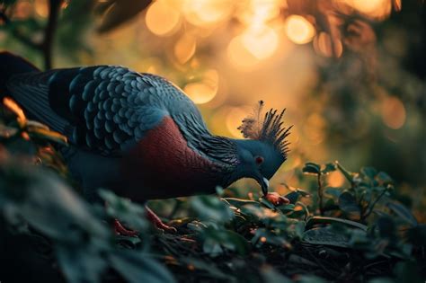 Premium Photo The Victoria Crowned Pigeon Eating Low Angle View