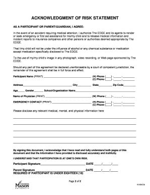 Fillable Online Acknowledgment Of Risk Statement Edgeatmason Fax