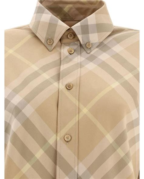 Burberry Check Cotton Shirt In Natural Lyst