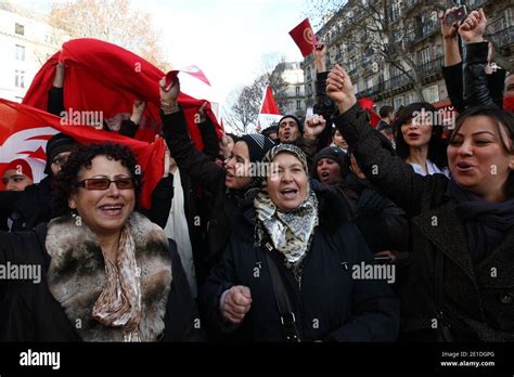 Tunisians And Supporters Demonstrate In Paris France On January 15