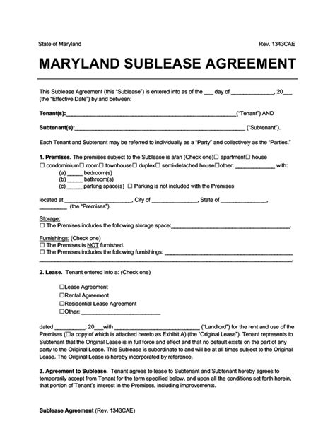 Free Maryland Sublease Agreement Template Pdf And Word