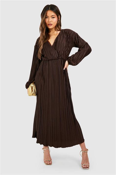 Wide Plisse Wrap Midaxi Dress Boohoo Au