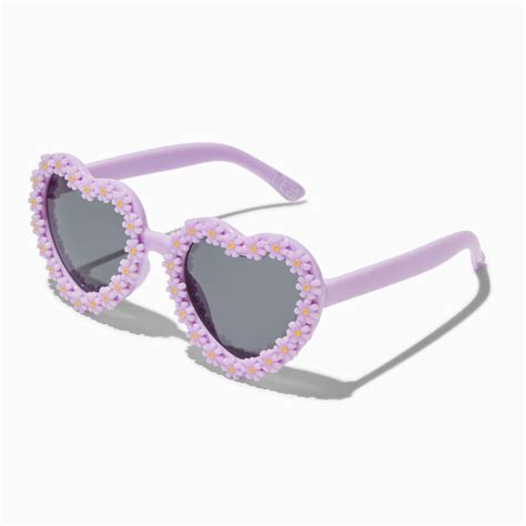 Claires Club Purple Floral Heart Sunglasses Claires Us