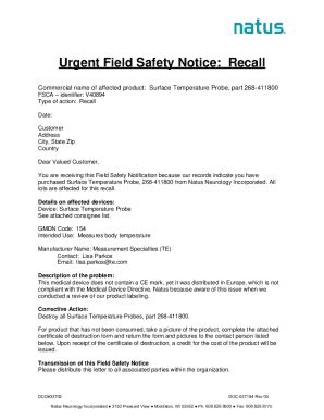 Fillable Online Urgent Field Safety Notice Immediate Action Required