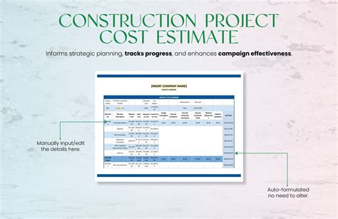 Construction Project Cost Estimate Template In Word Apple Numbers