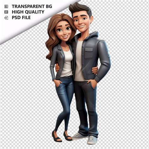 La Pareja Latina Apretada En Estilo De Dibujos Animados En D Con Fondo Blanco Es Archivo Psd