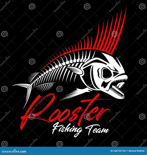 Rooster Fish Fish Skeleton Head Skull Fishing Logo On Dark Background