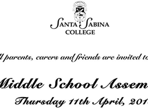 Middle School Assembly Invitation Santa Sabina College