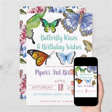 Butterfly Kisses Birthday Party Invitation Zazzle